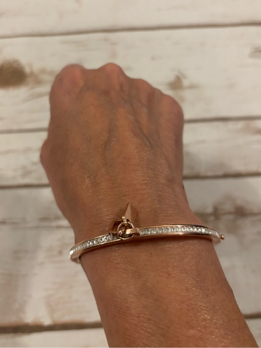 Coach Signature Pavé Bar Hinged Bangle Bracelet Rose Gold